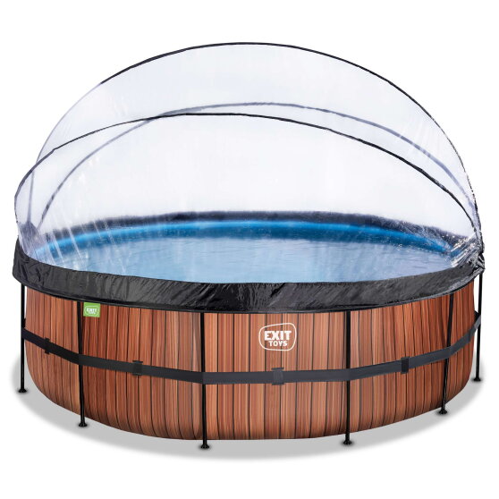 EXIT Wood pool &oslash;450x122cm med sandfilterpump och tak - brun