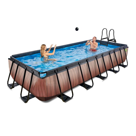 EXIT Wood pool 540x250x100cm med filterpump - brun