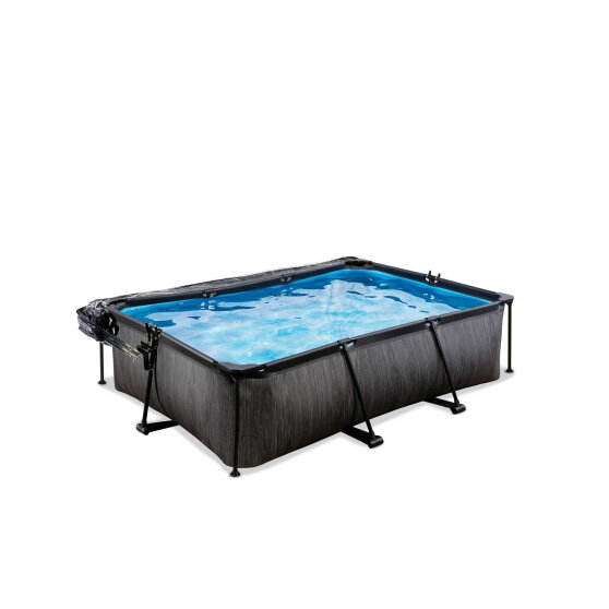 EXIT Black Wood pool 220x150x65cm med filterpump och tak - svart