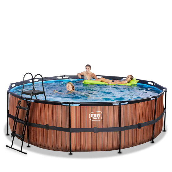 EXIT Wood pool ø450x122cm med filterpump - brun