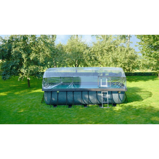 EXIT Wood pool 540x250x122cm med sandfilterpump och tak och v&auml;rmepump - brun