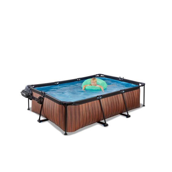 EXIT Wood pool 220x150x65cm med filterpump och tak - brun