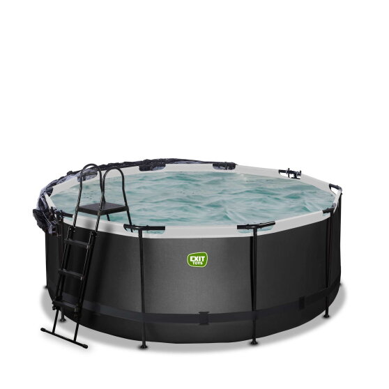 EXIT Black Leather pool &oslash;360x122cm med sandfilterpump och tak och tillbeh&ouml;rsset - svart