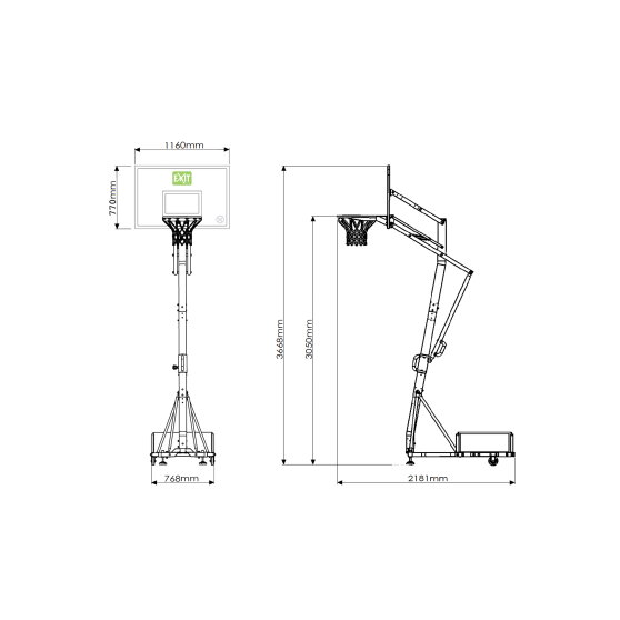 EXIT Galaxy portabel basketkorg på hjul med dunkring - grön/svart