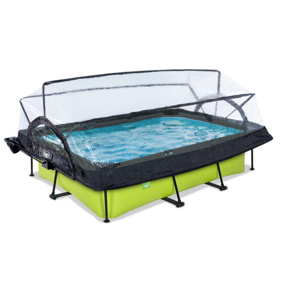 EXIT Lime pool 300x200x65cm med filterpump och tak och solsegel - gr&ouml;n