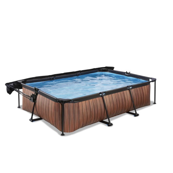 EXIT Wood pool 300x200x65cm med filterpump och solsegel - brun