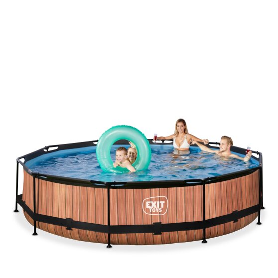 EXIT Wood pool ø360x76cm med filterpump - brun