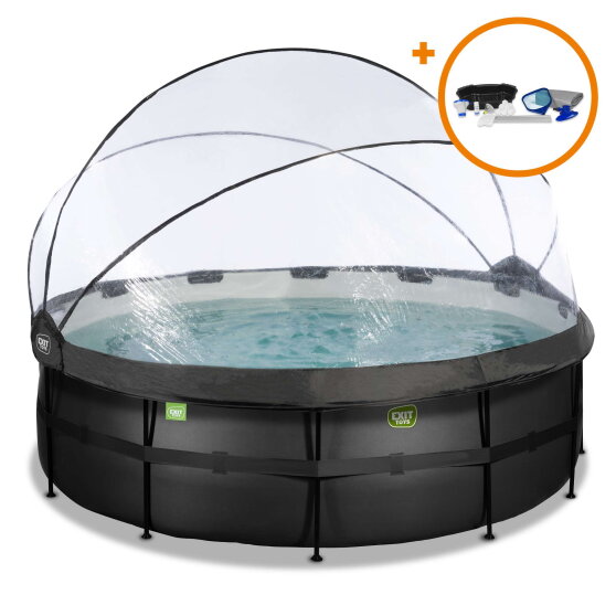 EXIT Black Leather pool ø427x122cm med sandfilterpump och tak och tillbehörsset - svart
