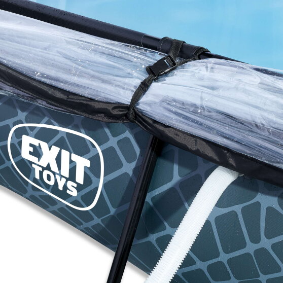 EXIT Stone pool 300x200x65cm med filterpump och tak och solsegel - gr&aring;