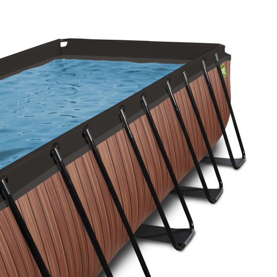 EXIT Wood pool 540x250x122cm med sandfilterpump och tak och v&auml;rmepump - brun