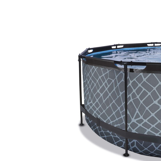 EXIT Stone pool &oslash;360x122cm med sandfilterpump och tak - gr&aring;