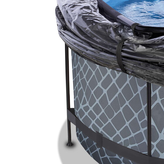 EXIT Stone pool &oslash;360x122cm med sandfilterpump och tak - gr&aring;