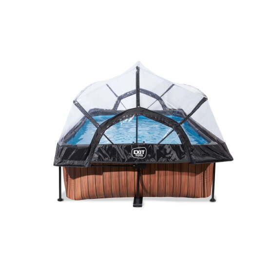 EXIT Wood pool 220x150x65cm med filterpump och tak - brun