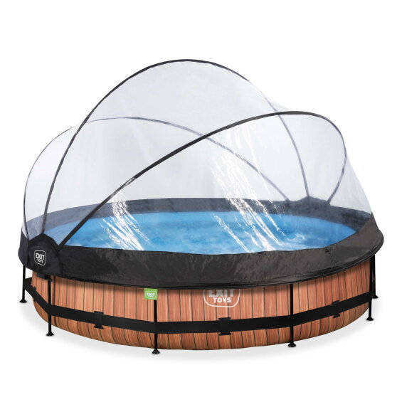 EXIT Wood pool &oslash;360x76cm med filterpump och tak - brun