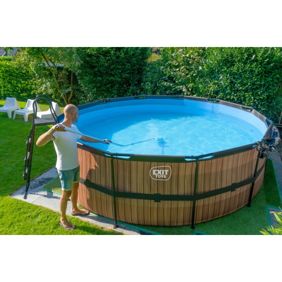 EXIT Wood pool ø450x122cm med sandfilterpump - brun