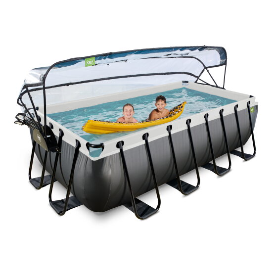 EXIT Black Leather pool 400x200x100cm med sandfilterpump och tak - svart