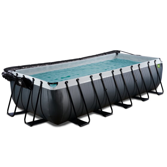 EXIT Black Leather pool 540x250x122cm med sandfilterpump och tak och värmepump - svart