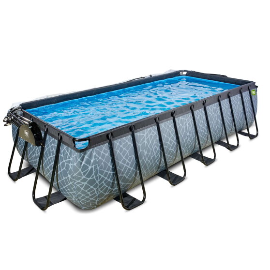 EXIT Stone pool 540x250x122cm med sandfilterpump och tak och v&auml;rmepump - gr&aring;