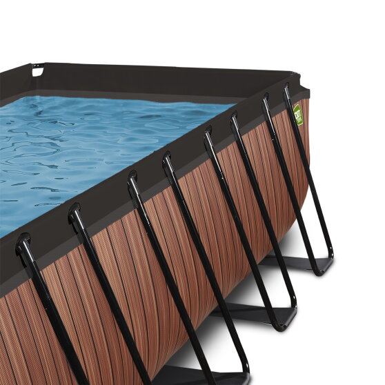 EXIT Wood pool 400x200x122cm med sandfilterpump och tak - brun