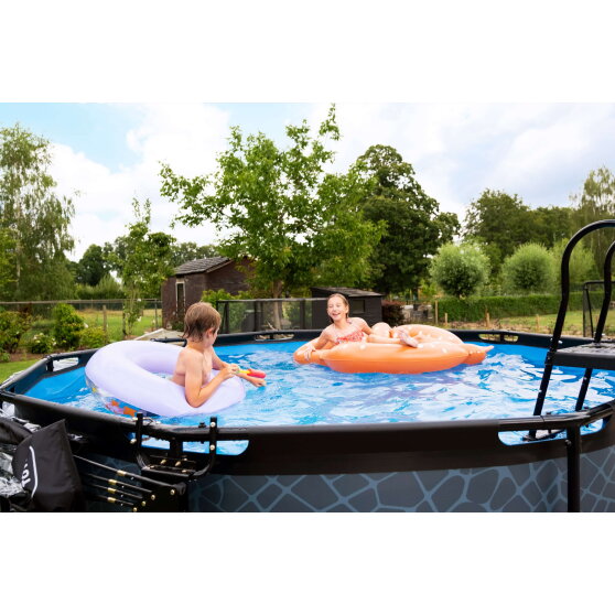 EXIT Black Leather pool &oslash;360x122cm med sandfilterpump - svart