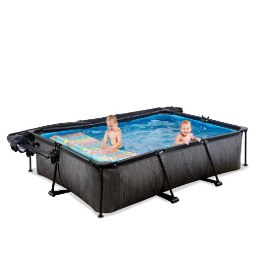 EXIT Black Wood pool 300x200x65cm med filterpump och tak och solsegel - svart