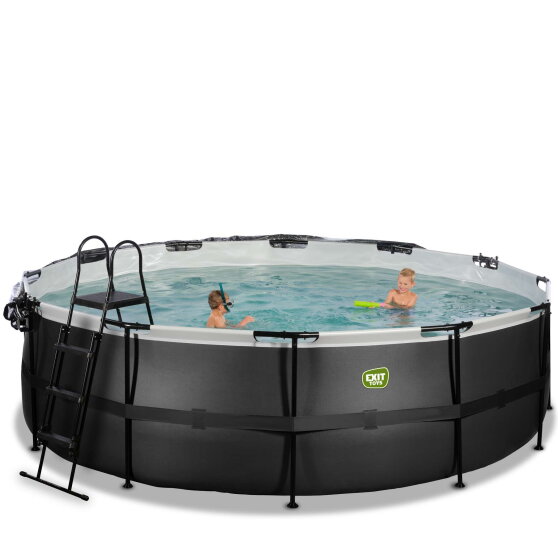 EXIT Black Leather pool ø488x122cm med sandfilterpump och tak och tillbehörsset - svart