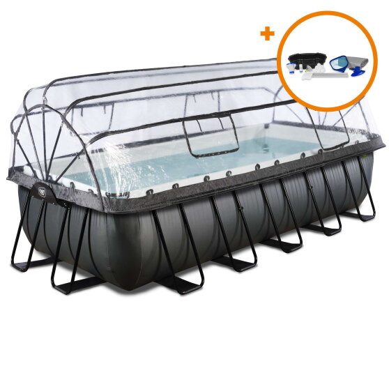 EXIT Black Leather pool 540x250x122cm med sandfilterpump och tak och tillbehörsset - svart
