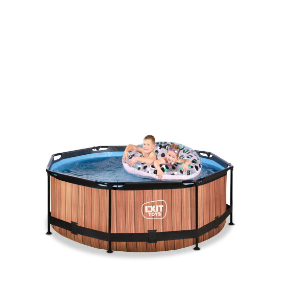 EXIT Wood pool ø244x76cm med filterpump - brun