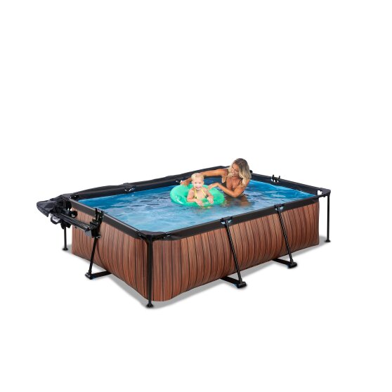 EXIT Wood pool 220x150x65cm med filterpump och tak och solsegel - brun