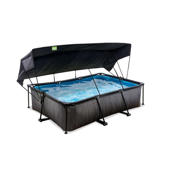EXIT Black Wood pool 220x150x65cm med filterpump och solsegel - svart
