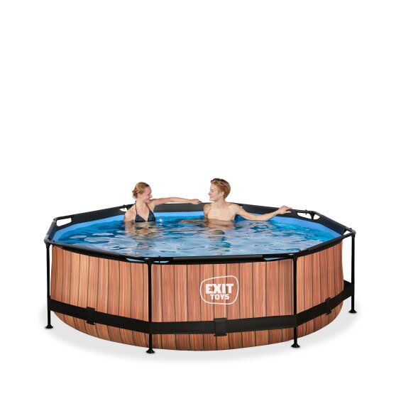EXIT Wood pool ø300x76cm med filterpump - brun