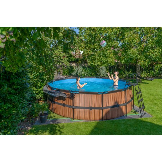 EXIT Wood pool ø450x122cm med sandfilterpump - brun