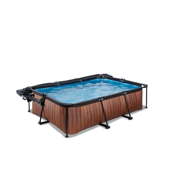 EXIT Wood pool 220x150x65cm med filterpump och tak och solsegel - brun