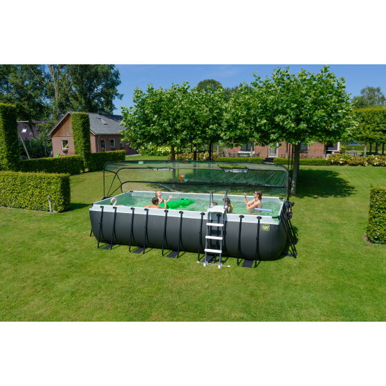 EXIT Black Leather pool 540x250x122cm med sandfilterpump och tak - svart