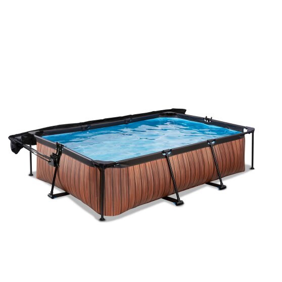 EXIT Wood pool 300x200x65cm med filterpump och solsegel - brun