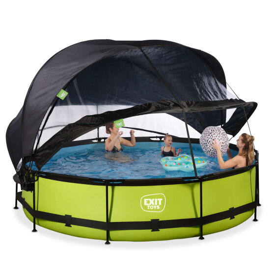 EXIT Lime pool &oslash;360x76cm med filterpump och tak och solsegel - gr&ouml;n