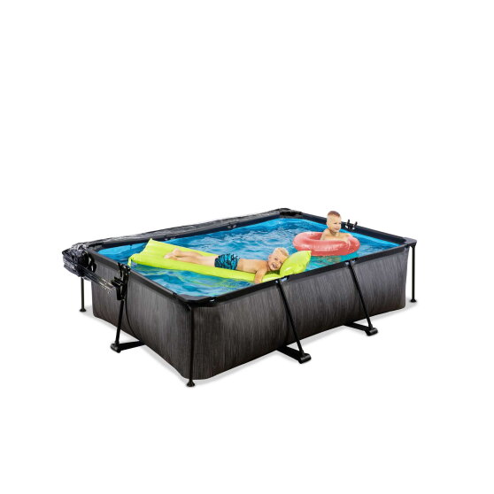 EXIT Black Wood pool 220x150x65cm med filterpump och tak - svart