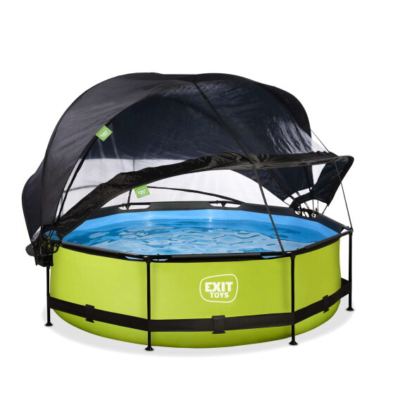 EXIT Lime pool &oslash;300x76cm med filterpump och tak och solsegel - gr&ouml;n
