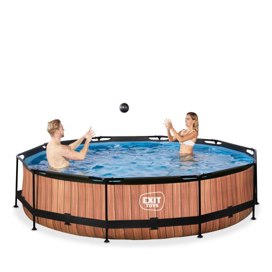 EXIT Wood pool &oslash;360x76cm med filterpump - brun