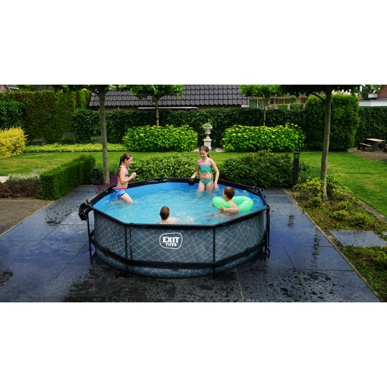 EXIT Stone pool ø300x76cm med filterpump - grå