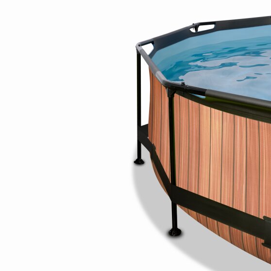 EXIT Wood pool ø360x76cm med filterpump och solsegel - brun