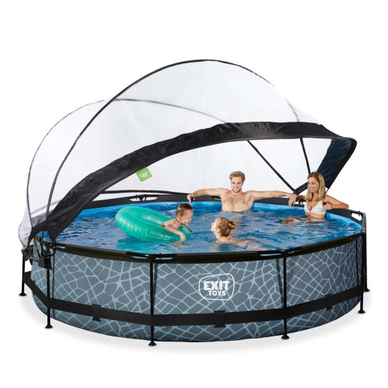 EXIT Stone pool ø360x76cm med filterpump och tak - grå