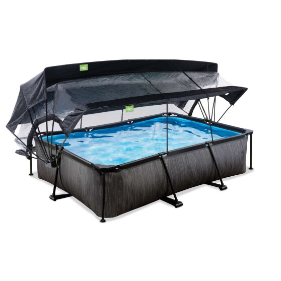 EXIT Black Wood pool 300x200x65cm med filterpump och tak och solsegel - svart