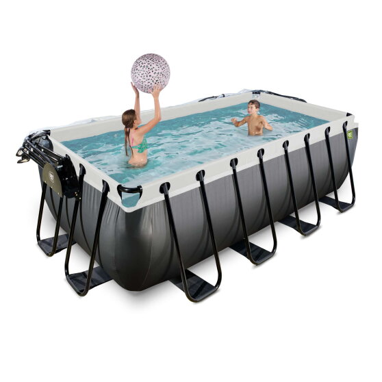 EXIT Black Leather pool 400x200x122cm med sandfilterpump och tak och tillbehörsset - svart
