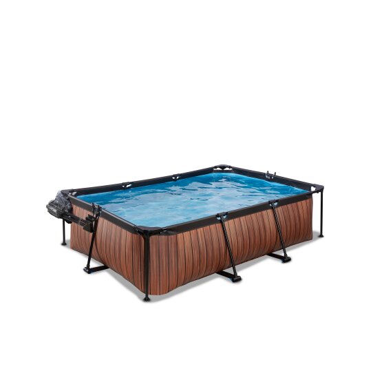 EXIT Wood pool 220x150x65cm med filterpump och tak - brun