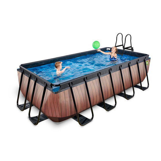 EXIT Wood pool 400x200x100cm med sandfilterpump - brun