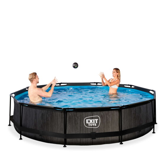 EXIT Black Wood pool &oslash;360x76cm med filterpump - svart