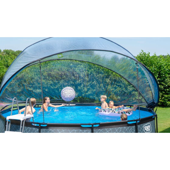 EXIT Black Leather pool &oslash;450x122cm med sandfilterpump och tak och v&auml;rmepump - svart