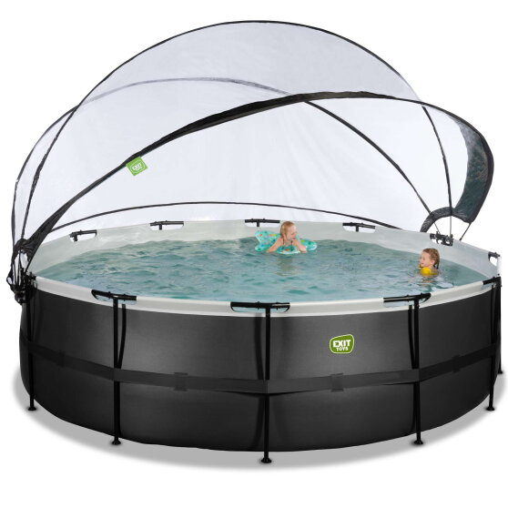 EXIT Black Leather pool ø488x122cm med sandfilterpump och tak och tillbehörsset - svart