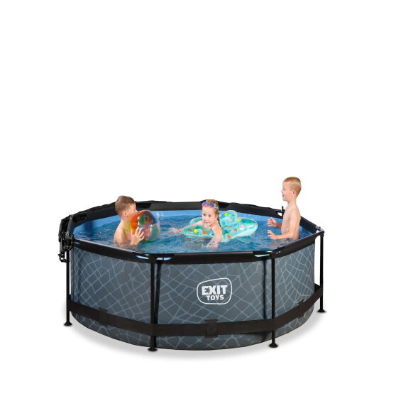 EXIT Stone pool &oslash;244x76cm med filterpump och solsegel - gr&aring;